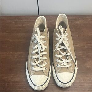 Tan High-Top Sneakers with White Laces